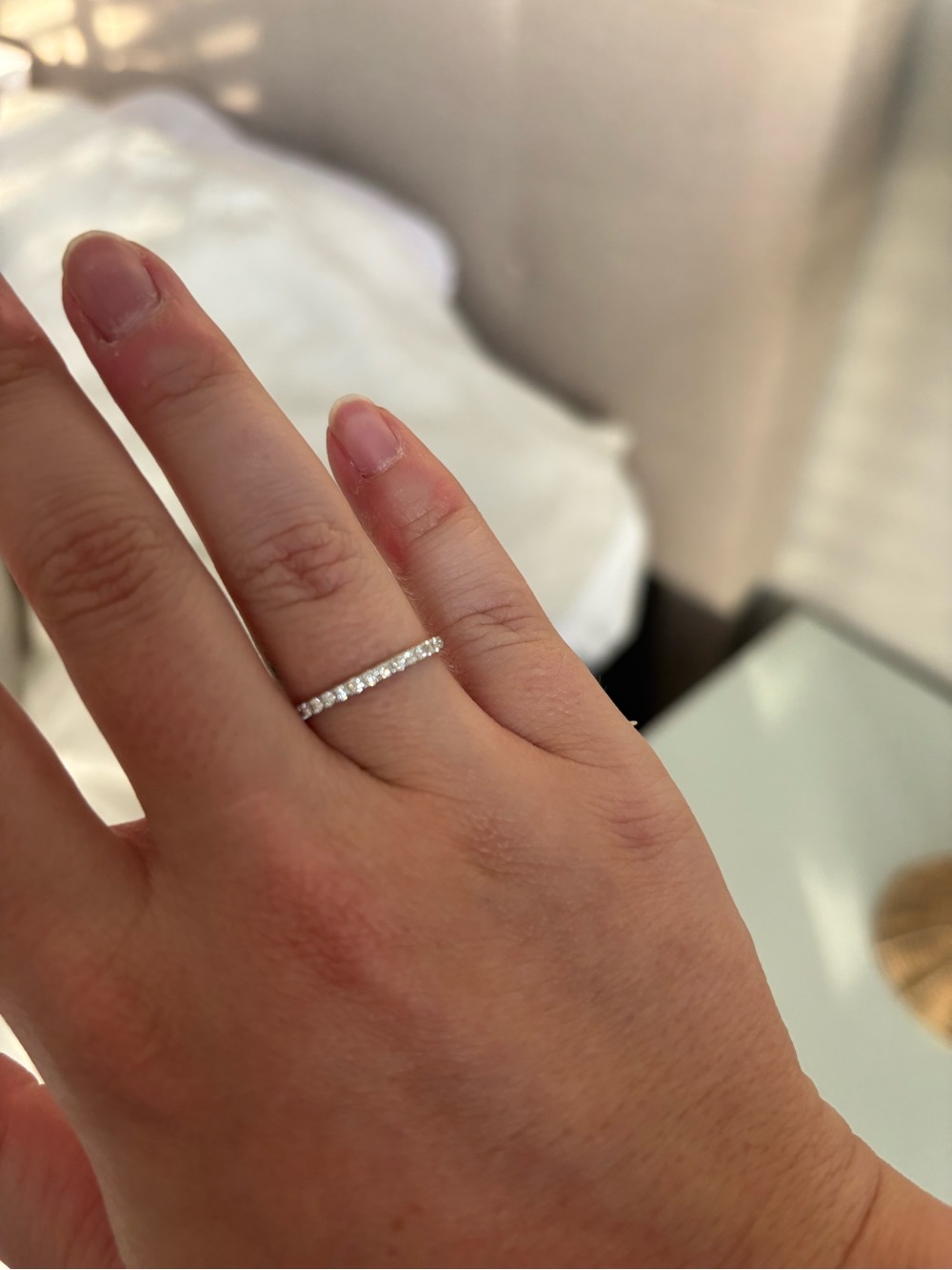 Ring Concierge Thin Pave 14K White Gold Half Eternity Band, Size 7